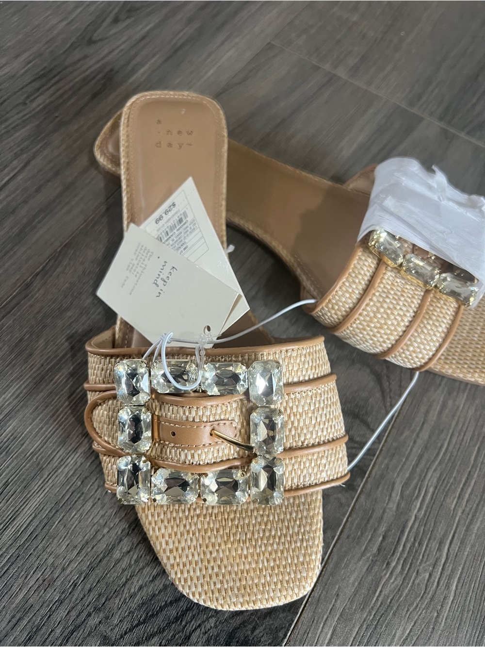 a new day Tan Slide Sandals with Clear Jewel Accents - Picture 2 of 4